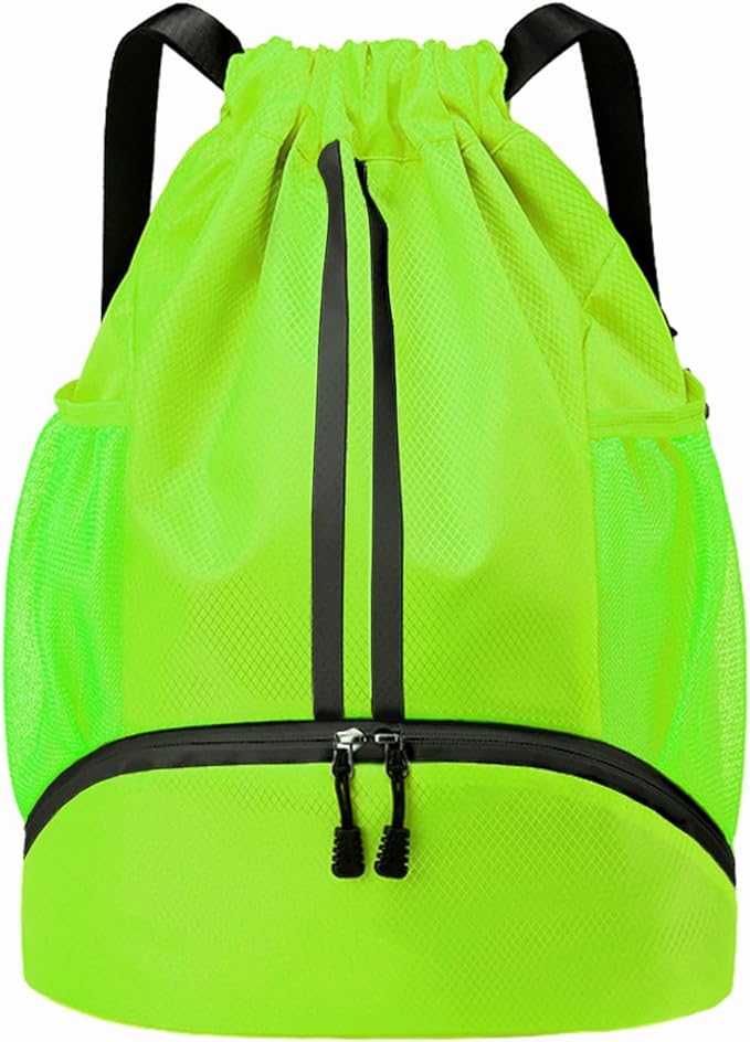 Hoedia Sports Drawstring Backpack - String Swim Gym Bag with Shoes Compartment and Wet Proof Pocket for Women&Men (Green)