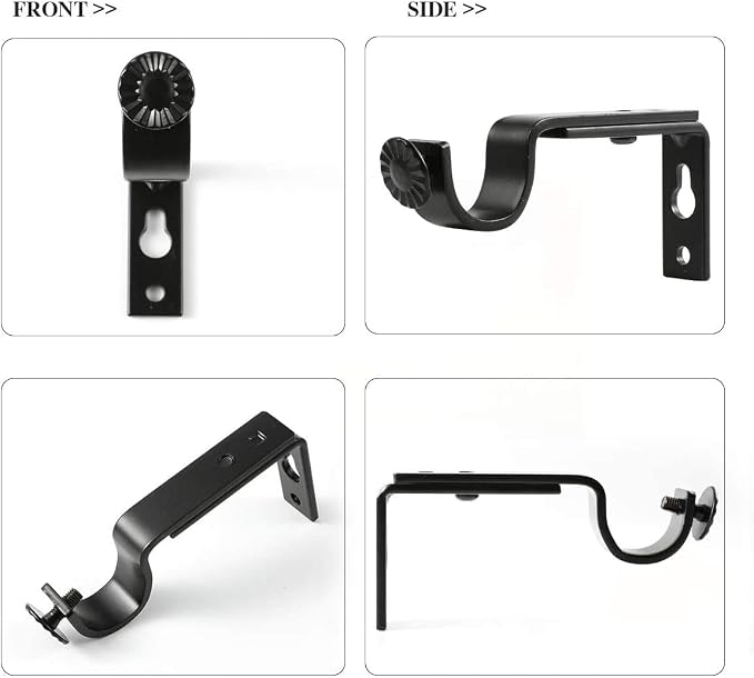 Eau 10 Pieces of Adjustable Black Curtain Rod Brackets, Heavy Duty Single Curtain Rod Holders for Maximum 1 Inch Rod, Wall-Mounted