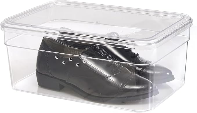 Clear Glossy Plastic Small Closet Storage Shoe Organizer Shoe Box with Lid for Shoe Storage