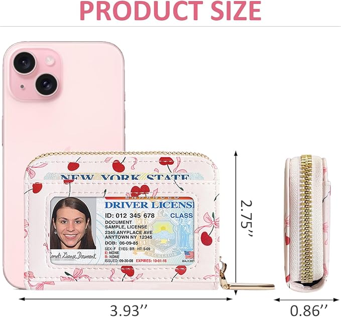 Sunwel Fashion Credit Card Holder for Women Small Accordion Card Cases with ID Window (RED CHERRY)