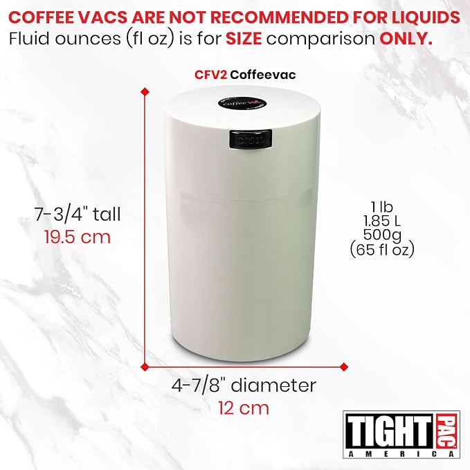 CoffeeVac 1LB – Patented Airtight Container | Multi-use Vacuum container works as smell proof containers for ground coffee and coffee bean containers. White cap and body