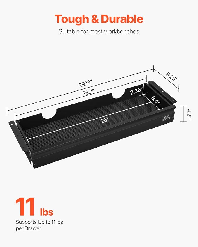 VEVOR Under Desk Drawer Slide Out, 26 inch Under Desk Mounted Pull-out Drawer Attachment, Hidden Under Counter Drawers for office Home Sit Stand Workstation, Black