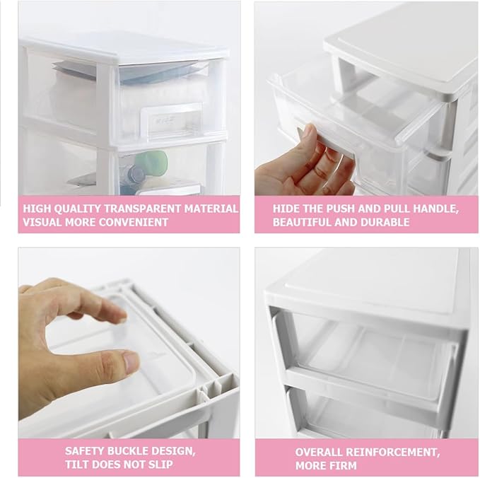 4 Tier Plastic Drawer Type Closet,Portable Storage Cabinet Sundries Storage Cosmetics Jewelry Storage Box for Home Office（White）