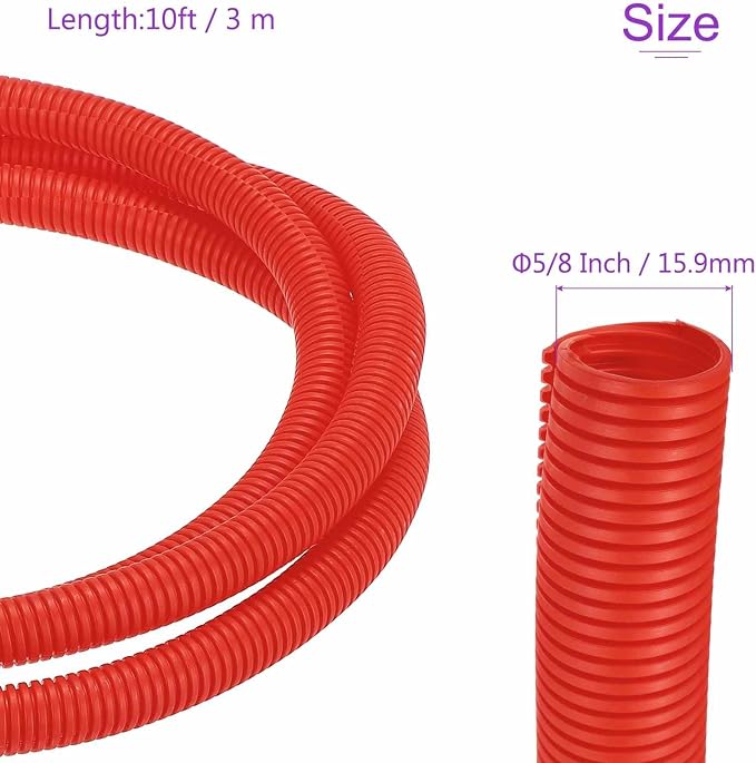 DMiotech 10ft Wire Loom Split Tubing 5/8 Inch(15.9mm) ID, Cord Protectors from Pet Flexible Conduit Cable Management for Office Home Garden, Red