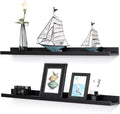 AZSKY 36 Inch Picture Ledge Shelves Set of 3, Rustic Wood Floating Shelves for Photo Frames, Nursery & Kids Book Shelves, Wall Mounted Bathroom Organizer (Black)