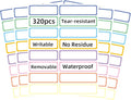 Removable Waterproof Labels 320 pcs for Daycare, Kitchen, Office, Home Organization Projects. Colored Border Labels