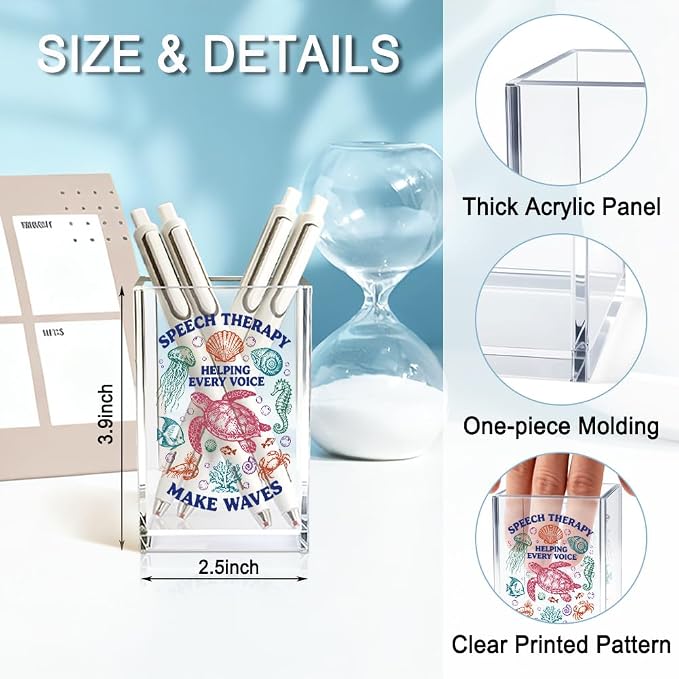 Speech Therapy Helping Every Voice Acrylic Pencil Holder Cup, Autism Awareness Gifts for Special Education Teacher, Funny Ocean Animals SLP Pen Holder for Women Speech Therapist, SLPA Gifts