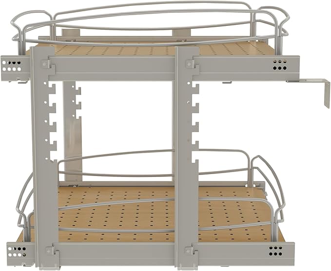 Rev-A-Shelf 2 Tier Pull Out Kitchen Cabinet Storage Organizer with Solid Bottom & Undermount Soft-Close Full Extension Slides, 54BK-21SC-2-1