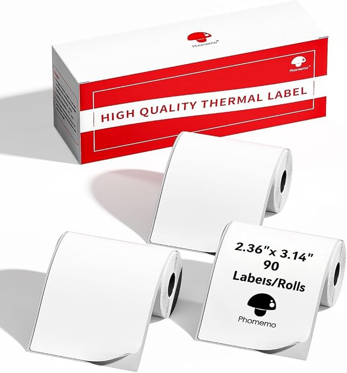 Phomemo Labels- 3 Rolls Thermal Label for M220/M221/M250/M200/M260 Thermal Paper 2.36"x 3.14"(60x80mm)- M220 Labels Multi-Purpose Sticker Label for Logo/Barcode/Stickers/Address, Total of 270 PCS