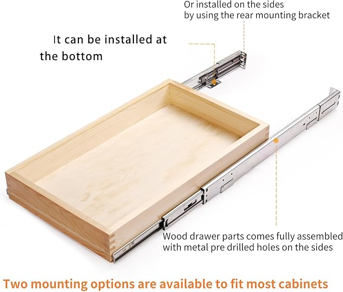 Mulush 32''W x 21''D x 3''H Pull Out Cabinet Drawer Soft Close Slide Out Wood Organizer for Kitchen, Finished, Bottom and Side Assembly (Wood Drawer Part Width is 31inch)