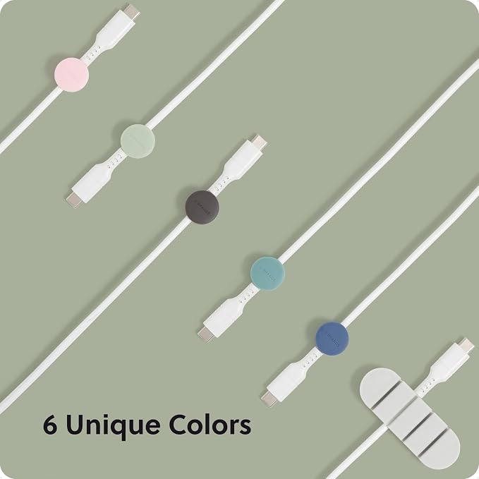 U Brands Tech Classics Silicone Cable Organizer Clips 15 Pack, Cord Management Clips in Assorted Colors, Adhesive Cable Holders for Desk, Office, and Travel Organization
