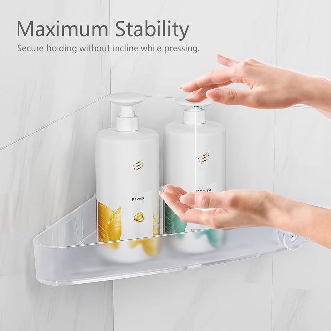 Sotfamily Plastic Shower Caddy Corner (for 90° Only), 2 Pack, Frosted Clear | Adhesive Corner Shower Shelves for Bathroom Organizers and Storage, Bathroom Decor, No Drill, Rust Free