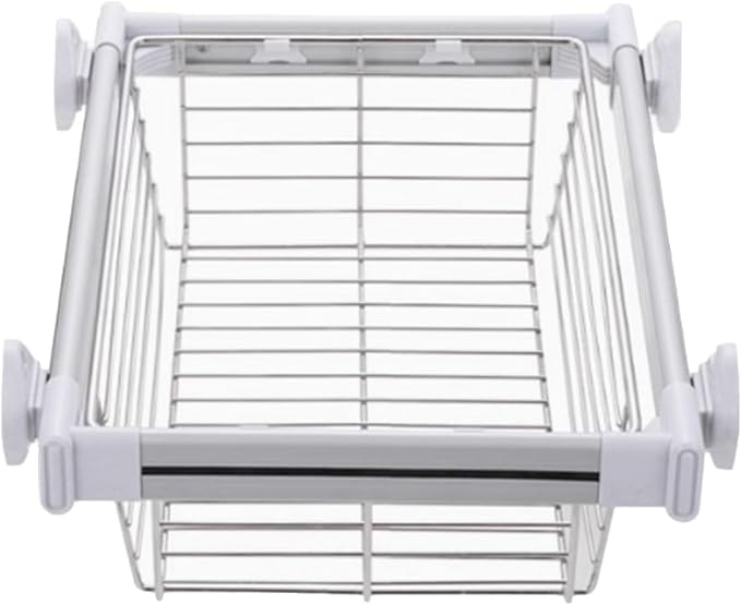Pull-Out Clothes Storage Basket,Stainless Steel Stackable Shelf Baskets Organizer,Stackable Storage Bins,Adjusted Width for Bedroom Office Bathroom,White-26.37-28.34in