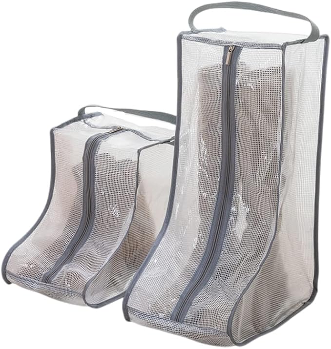 Rikyo 2 Set Shoe Storage,Portable Short Boots & Tall Boots Storage | Gray Edge Protector Bag, Shoe Dust Bags & Sleeves for Travel,Clear Boots Cover, Shoes Packing Organizers for Adult Sneakers