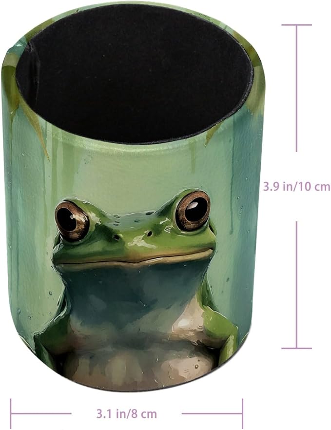 Retro Frog Pen Holder Pencil Organizer for Desk, 3.1” x 3.1” x 3.9” Pencil Cup Office Supplies, Large Capacity Cute Pen and Makeup Brush Holder for Home, School, Desktop