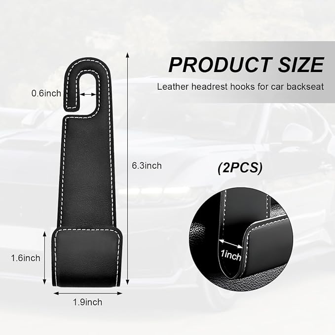 2 PCS Car Seat Headrest Hooks, Microfiber Leather Hanger Holder Hook for Hanging Purse and Bag, Universal Vehicle Back Seat Organizer Hook for Grocery Bag Handbag Coat (Black)
