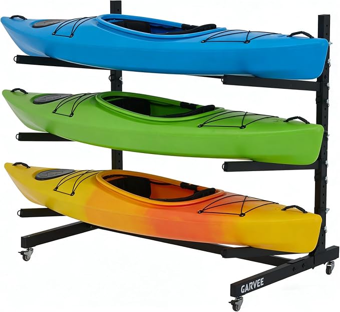 Freestanding Kayak Storage Rack with Wheels, Adjustable Kayak Racks for Garage and Outdoor, Heavy Duty Kayak Stands for Canoes, Kayaks, SUP and Surfboards