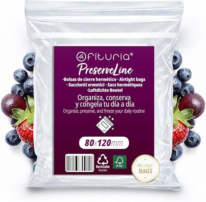 Ofituria Transparent Zip Bags 80 x 120 mm with Airtight Seal, Zip Bags for Food, Snacks, Freezing as well as Kitchen and Travel Organisation - Ofituria (100 Bags)