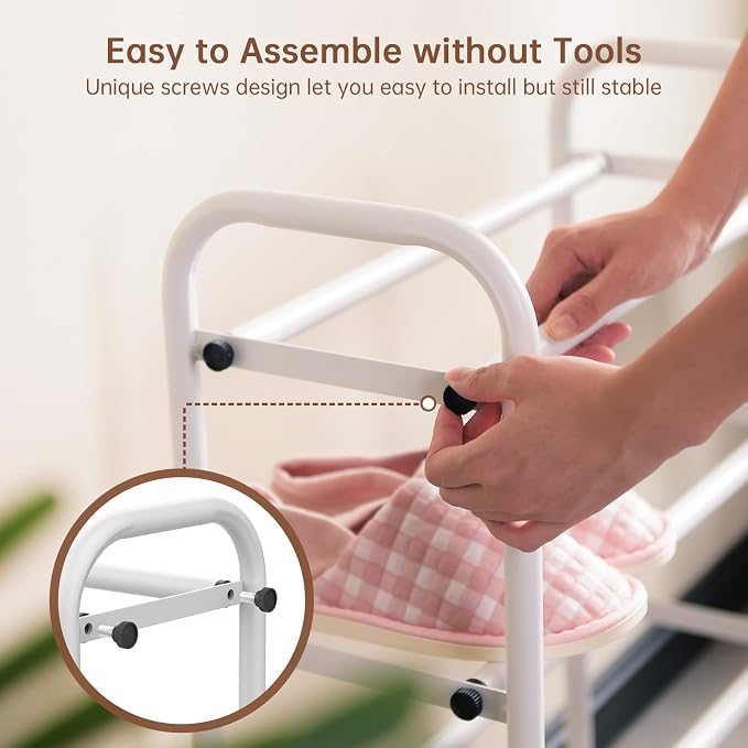 Gonfoam Expandable 3-Tier Shoe Rack for Closet and Entryway, White | Tool-Free Assembly, Metal Material, Adjustable Shoe Organizer, Sturdy, Small Space Solution, Dorms, Garages, Apartments.
