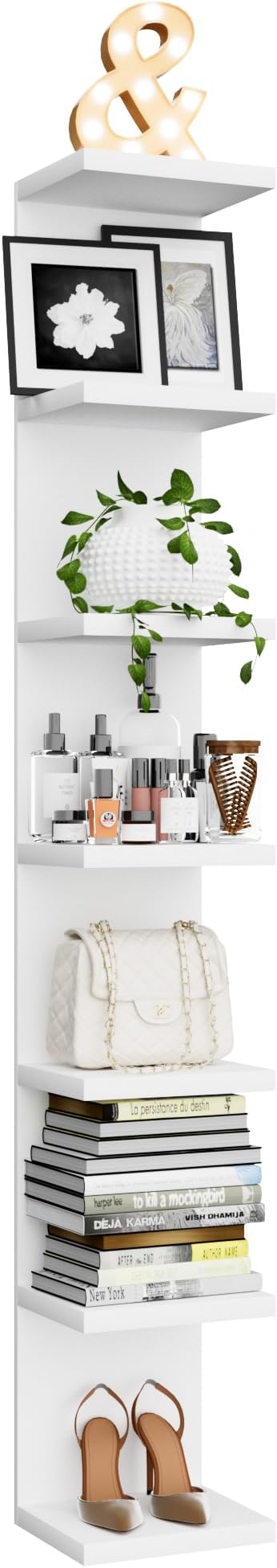 7 Tier Wall Shelf Unit, Floating Shelves for Storage Home Display, Versatile Lack Wall Shelves for Bedroom,Living Room,Office Decor, Tall Long Shelf for Book,Shoe,Vanity, Purse and TV White