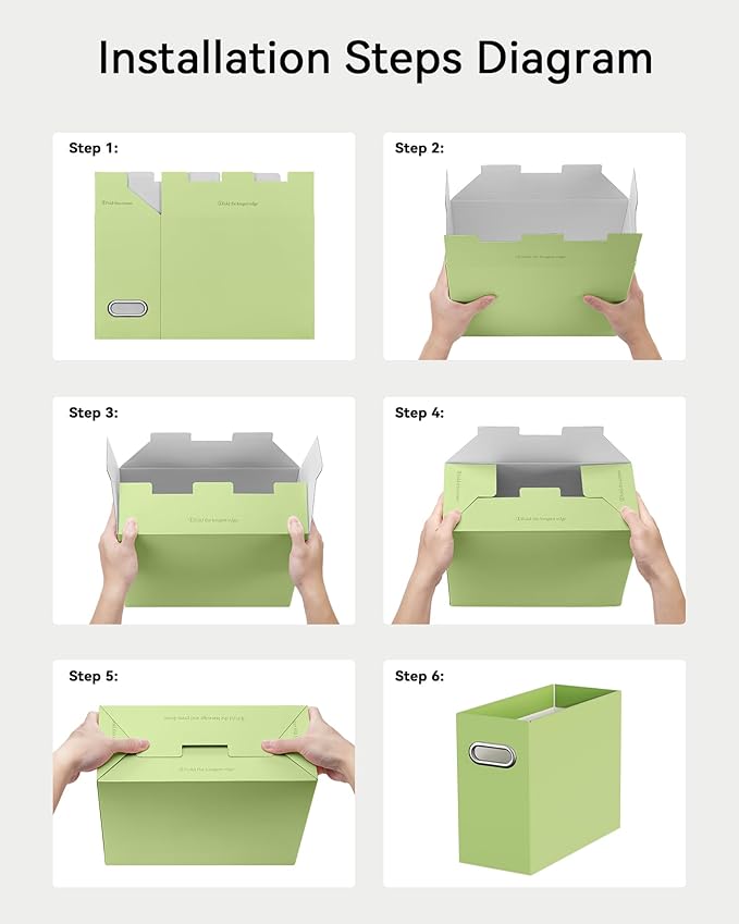 Oterri File Organizer Box, Portable Collapsible Cardboard File Folder Organizer with Handle for Letter Size Hanging Files, Document Storage Box for Home Office & Classroom (2 Packs, Green)