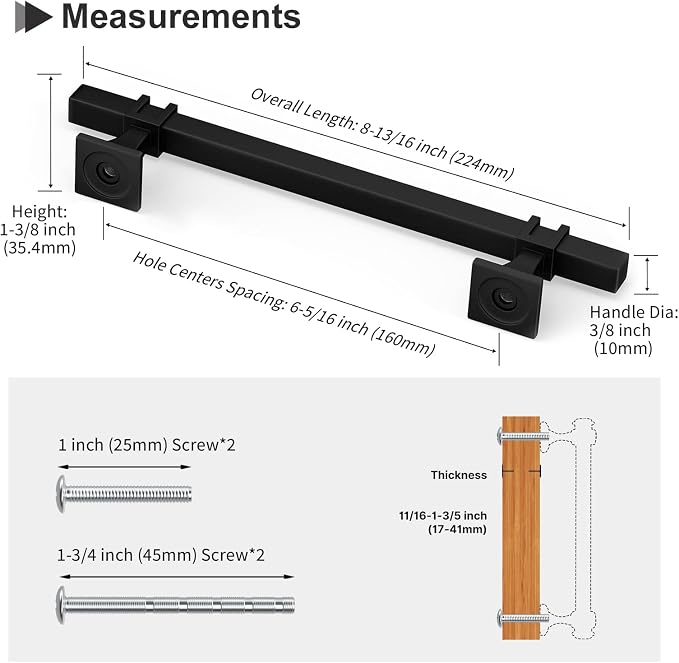 15 Pack 6-1/4 inch Black Cabinet Handles Black Drawer Pulls - Kitchen Cabinet Handles Dresser Drawer Pulls Hardware