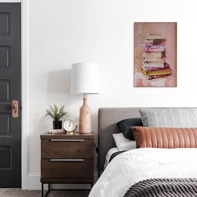 Pastel Book Stack Art Aesthetic Poster Canvas Wall Art Decoration Living Room Home Decor Bedroom Decoration Poster Framed24x36inch