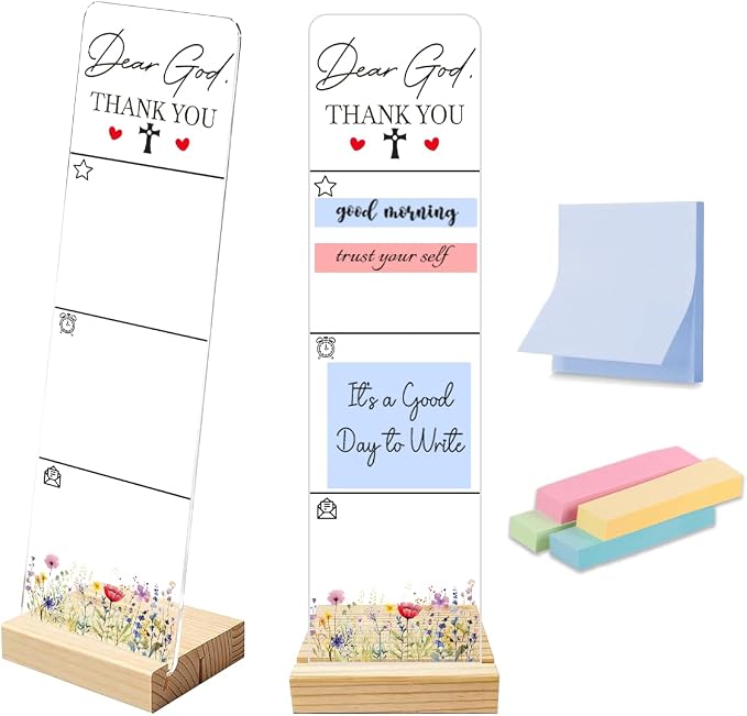 Sticky Notes Monitor Memo Board with Removable Wooden Base Dear God Thank You Portable Acrylic Message Board Sign Sticky Note Holder Bonus 200 Sheets 2 Sizes Sticky Notes Office Desk Accessories
