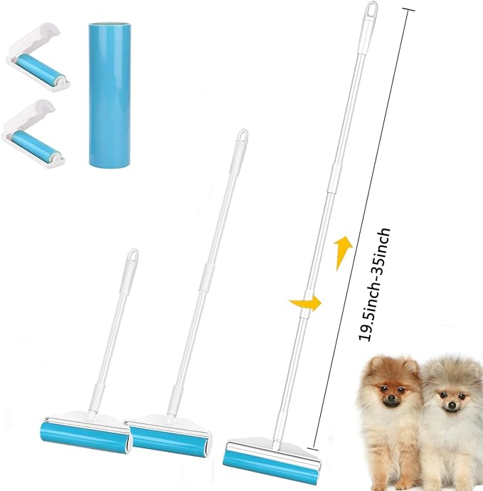 8" Large Reusable Lint Roller, Giant Washable Pet Hair Remover with Extendable Handle, Long Sticky Lint Brush for Furniture, Carpet, Sofa and Clothes, 1 Large, 1 Refill and 2 Mini Size