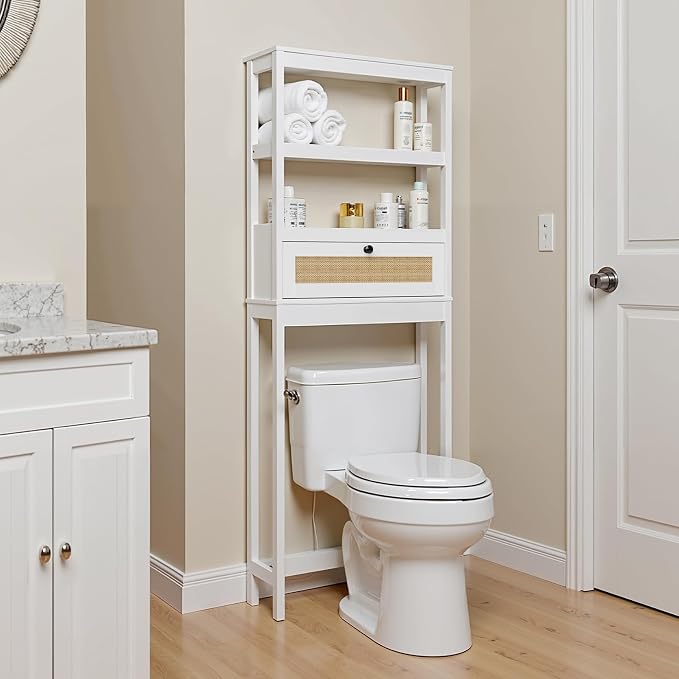 Over Toilet Storage Cabinet with Barn Door & Adjustable Shelves | 24 Inch Wide Bathroom Organizer, Space-Saving, Sturdy Wood, Anti-Tipping, Easy Assembly, for Restroom, Laundry, Small Spaces