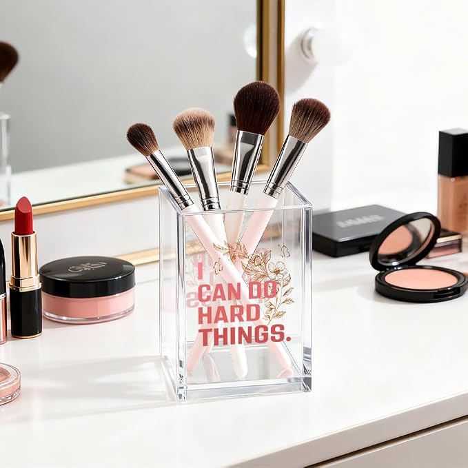 I Can Do Hard Things Pen Holder Cosmetic Organizer, Funny Floral Pen Pencil Holders for Desk, Inspirational Office Gifts Desk Accessories for Coworker Friend, Makeup Brushes Holder for Daughter