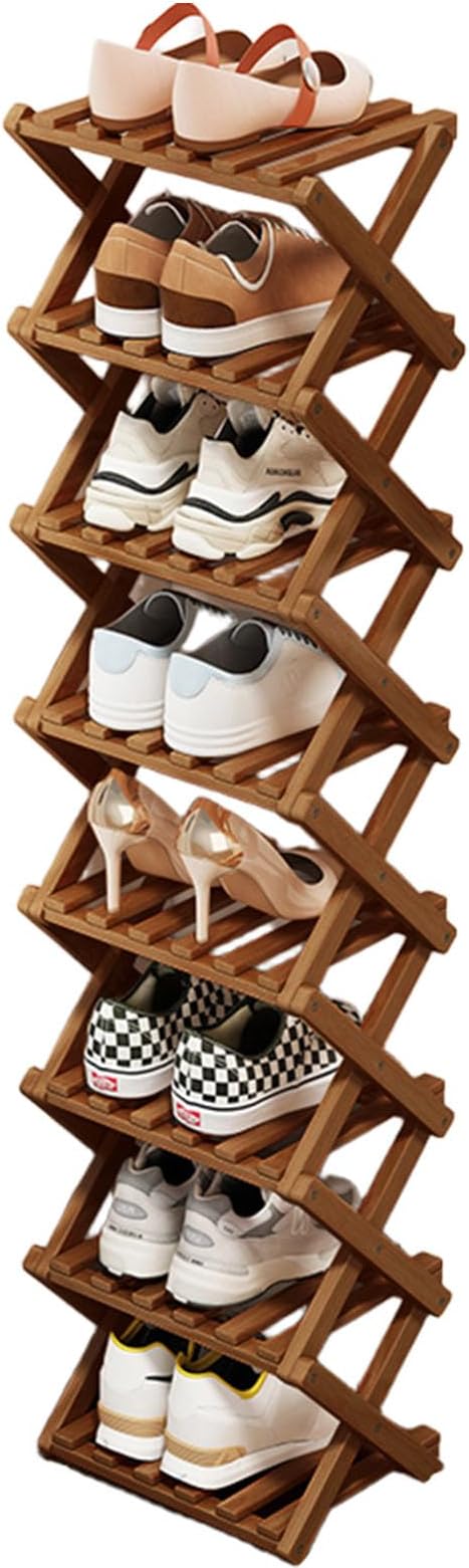 YYW Bamboo Shoe Rack, Foldable Vertical Free Standing Shoe Storage Shelf | Foldable design, Free standing for entryway or living room, Vertical shoe organizer, Space saving closet shelf