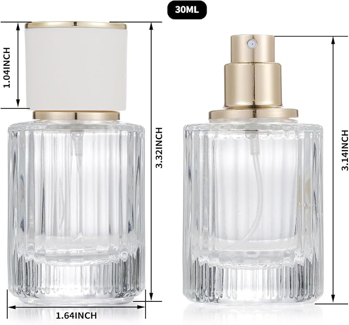 2 Pack 30ml 50ml Empty Glass Spray Bottles, Refillable Fine Mist Atomizer Portable Travel Cologne Atomizers Fragrance Containers Sprayer for Perfume(50ML White cap and 30ML White cap)