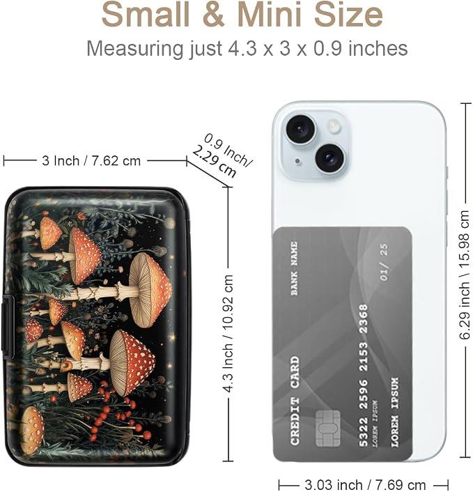 Coco Rossi Credit Card Holder RFID Aluminum Small Mini Wallet Women | Metal Wallet, Business Cards Holder, ID Case, Slim Sleeves, Womens Girls Gift, Carry Proof Wallets for Travel, Mushroom