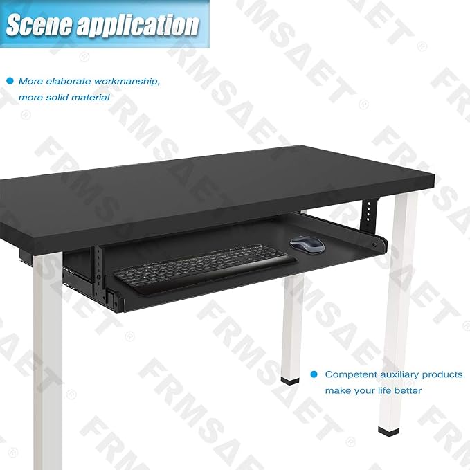 FRMSAET Under Desk Keyboard Tray Heavy-Duty All-Metal Material 20/24/30 inches Platform Computer Drawer Organizer Home Office Kitchen Bedroom Garage Storage Tool - Easy to Install.(24 inches, Black)