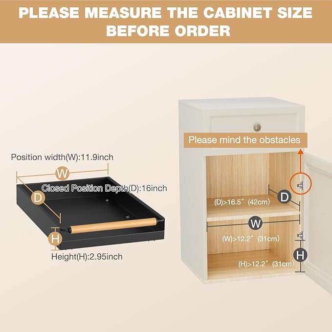Pull out Cabinet Organizer, 16" Deep Pull Out Drawer for Kitchen Cabinets Adhesive with Nano Film, Slide out Cabinet Organizer Shelf for Pantry Bathroom Organization Black