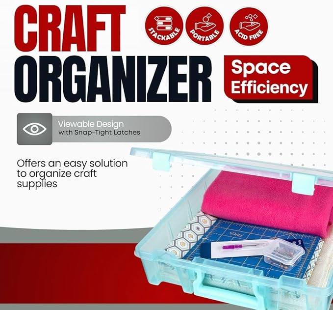 ArtBin 6955AA Super Satchel Compartment Box Clear Craft Organizer Storage Case - Aqua (Pack of 3)