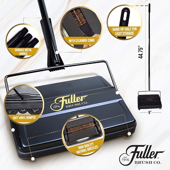 Fuller Brush 17028 Electrostatic Carpet & Floor Sweeper - 9" Cleaning Path - Lightweight - Ideal for Crumby Messes - Works On Carpets & Hard Floor Surfaces - White