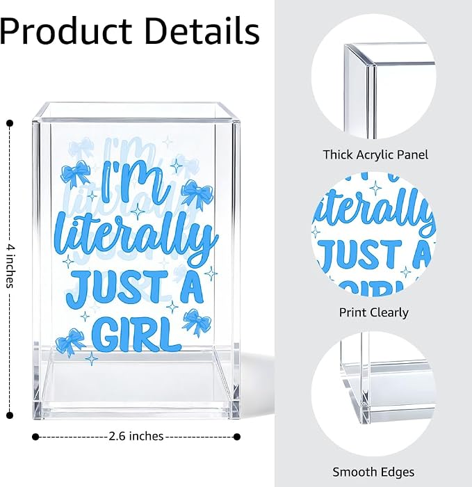 I'm Literally Just A Girl Cosmetic Organizer Pen Holder, Funny Bow Vanity Accessories for Girls Daughter, Desk Accessories Makeup Brushes Holder for Friend Sister, Back To School Gifts Organizer