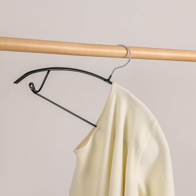 Premium PVC Sweater Hangers 20 Pack Heavy Duty- Non Slip No Shoulder Bump Suit Hanger -Chrome Hooks,Space Saving Clothes Rounded Shape for Coat,Jackets,Pants,Golf T Shirts (20, Silver/Black)