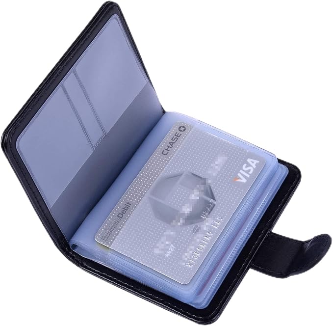 Wisdompro Slim PU Leather Credit Card Holder, Vertical Black | RFID Blocking Wallet Debit Card Protector, Organizer Case, Card Case, 20 Card & 7 Memory Card Slots, with Magnetic Closure