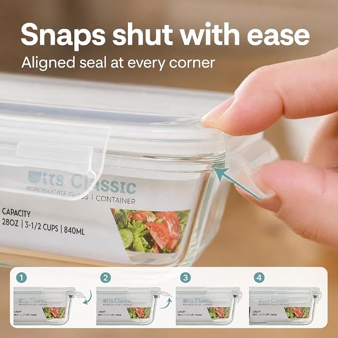 otis classic Glass Food Storage Containers With Locking Lids - Meal Prep Containers - Lunch Bento Boxes - 1 Compartment - 4pk-28oz Box Set - Transparent Lids - BPA Free and Dishwasher Safe