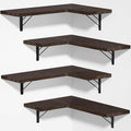 Love-KANKEI Corner Wall Shelf Set of 4,Solid Wood/Bracket,16.5"x 11",Brown | Easy to Install,Floating Wall Shelves,40 Lbs/shelf,For Bedroom Living Room Bathroom Kitchen Office,Storage Display,Wall Decor