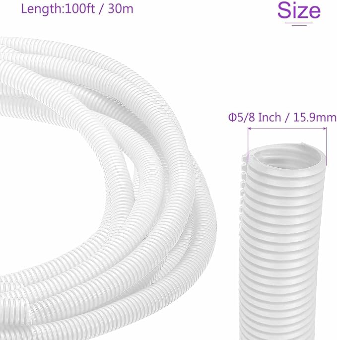 DMiotech 100ft Wire Loom Split Tubing 5/8 Inch(15.9mm) ID, Cord Protectors from Pet Flexible Conduit Cable Management for Office Home Garden, White