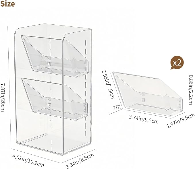 PAVSTINE Medicine Cabinet Organizer with Adjustable Dividers, Clear Open Storage Compartment, Space-Saving Makeup Brush Holder for Bathroom, Wall Cabinet, Vanity Countertop (2-Tier Full Slant)