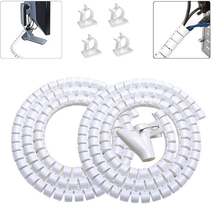 White Cable Management Sleeves 2 PCS Cord Protectors for USB Cable Power Audio Video Wire Cables - Protect Cats Dogs Pets from Chewing Cords