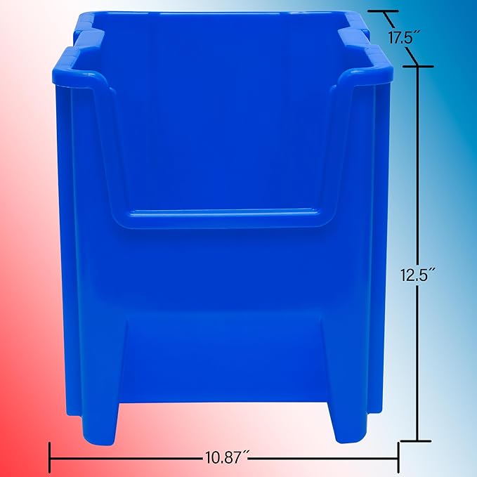 Akro-Mils 13014 Stak-N-Store Heavy Duty Stackable Open Front Plastic Storage Container Bin, (17-1/2-Inch x 11-Inch x 12-1/2-Inch), Gray, (4-Pack)