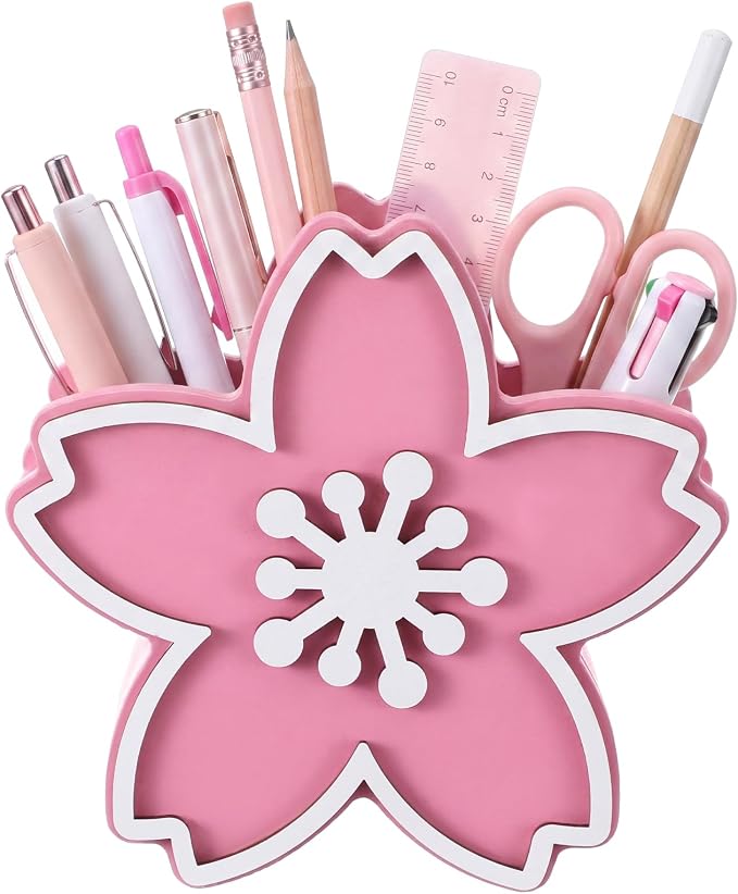 Tenceur Pink Cherry Blossom Holder for Desk Large Capacity Cherry Blossom Pencil Holder Coquette Supplies Desk Organizer Teacher Office Decor Makeup Brush Holders Back to School Gift for Girls Women