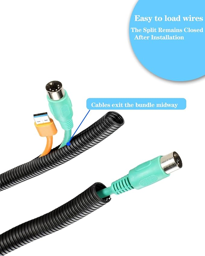 1/2 Inch Wire Loom Split Tubing - 10 ft Cord Protector Electric Wires Covers, Automotive Wire Flexible Conduit, Plastic Wire Cover