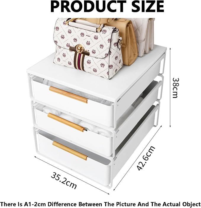 Closet Pull-Out Baskets,Stackable Storage Bins,Carbon Steel Drawer Basket,Smooth Pulling for Kitchen Pantry Cabinet and Closet(35.2x42.6x38cm)